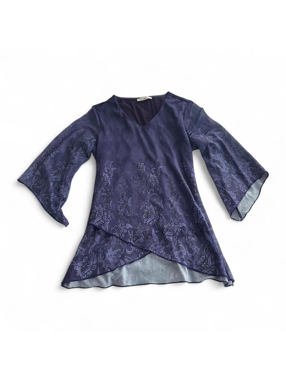 C Vintage Purple Lace Floral Bell Sleeve Fairy Top
